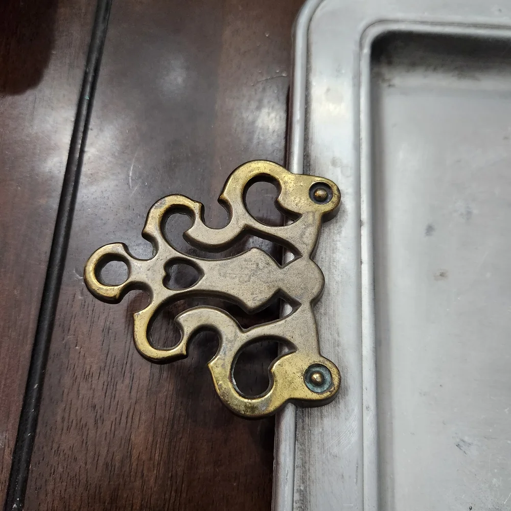 Large Distressed Vintage Silver And Brass Handles Rectangular 21 